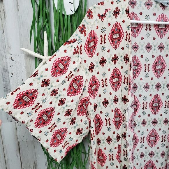 Lovesick Boho Fringe Cardigan Kimono Ivory Red Size OS - Picture 6 of 8
